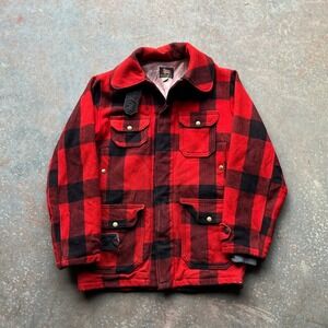 Vintage 1950s‎ Woolrich Red Black Buffalo Plaid Wool Lined Cruiser Jacket Men
